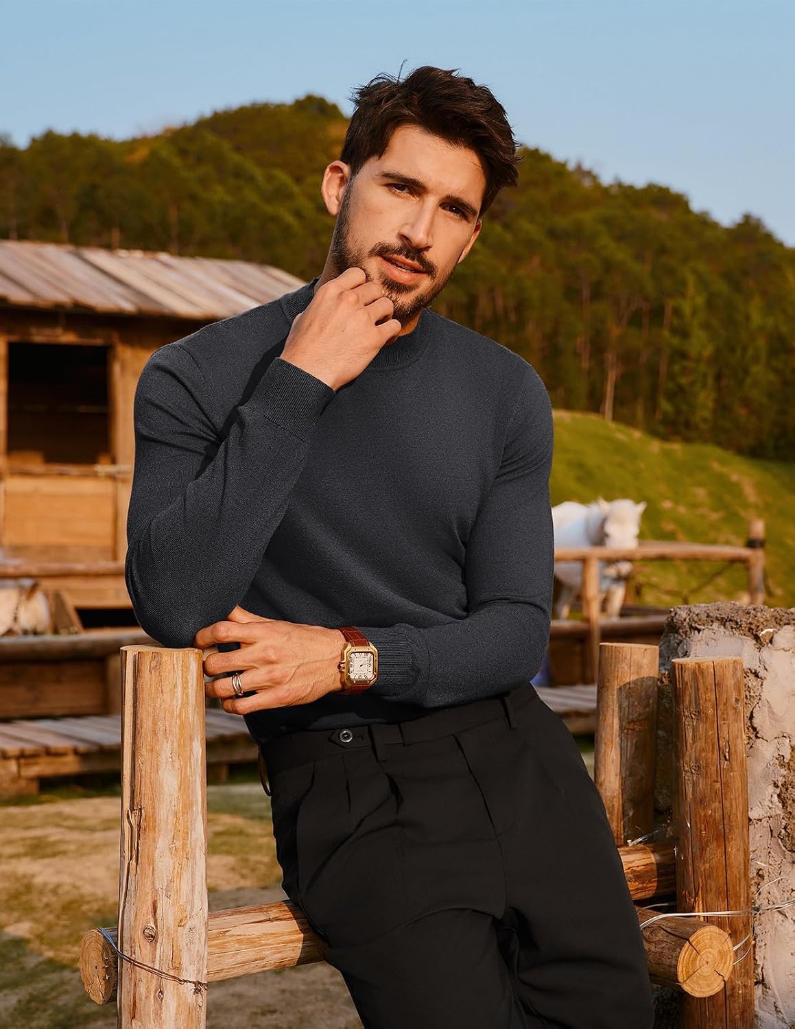 image:imagePJ PAUL JONES Mens Mock Neck Sweater Long Sleeve Sweaters Long sleeve Ribbed cuff and hems Mock TurtleneckTexture knitted Lightweight and stretchy Basic and thermalGrey