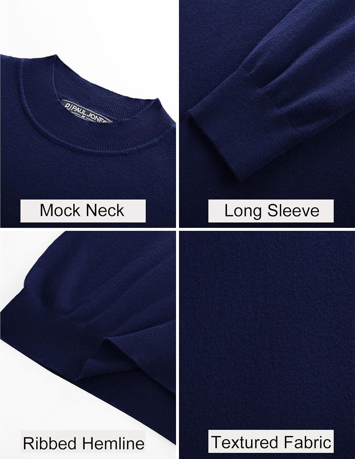 image:imagePJ PAUL JONES Mens Mock Neck Sweater Long Sleeve Sweaters Long sleeve Ribbed cuff and hems Mock TurtleneckTexture knitted Lightweight and stretchy Basic and thermalNavy Blue