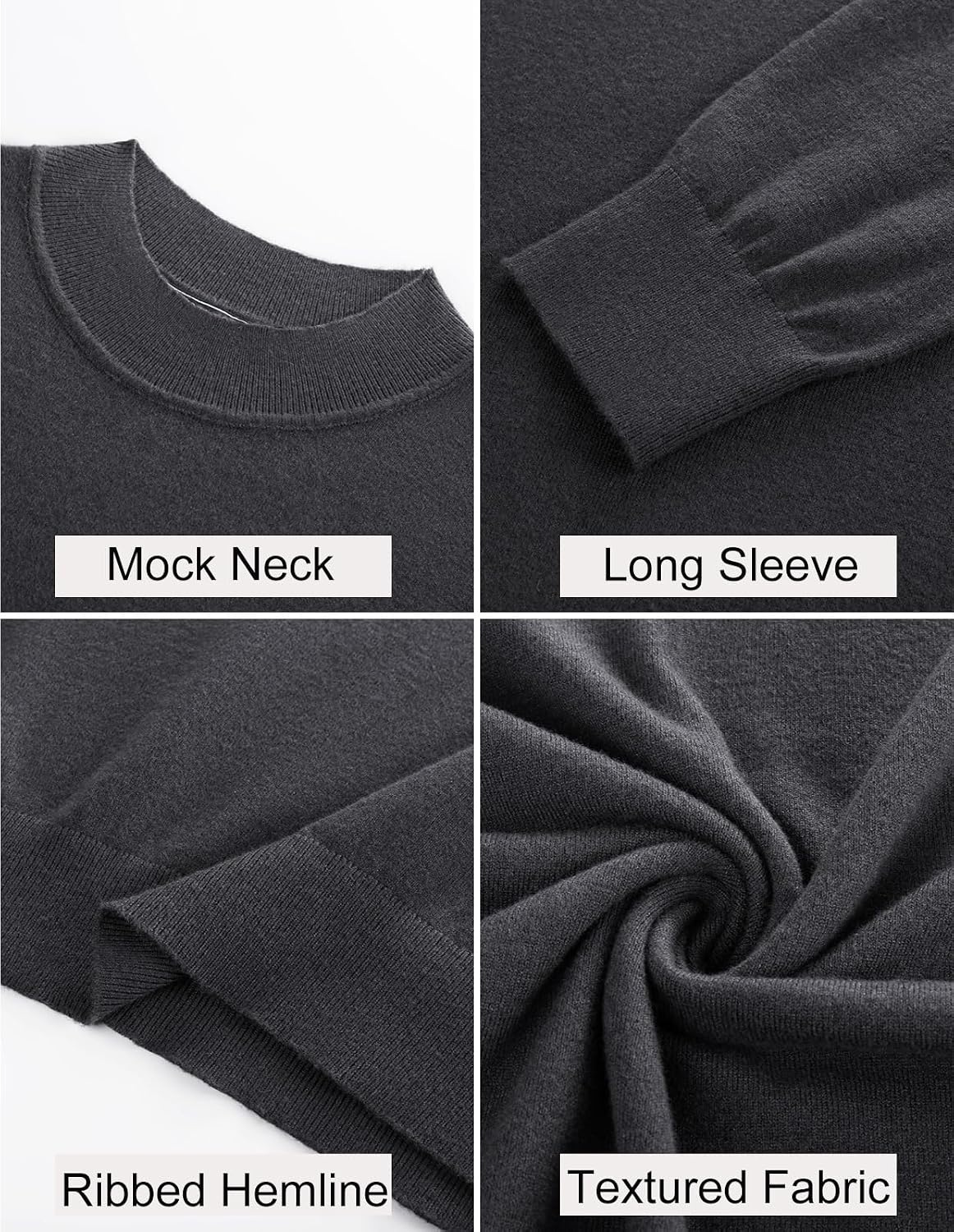 image:imagePJ PAUL JONES Mens Mock Neck Sweater Long Sleeve Sweaters Long sleeve Ribbed cuff and hems Mock TurtleneckTexture knitted Lightweight and stretchy Basic and thermalGrey
