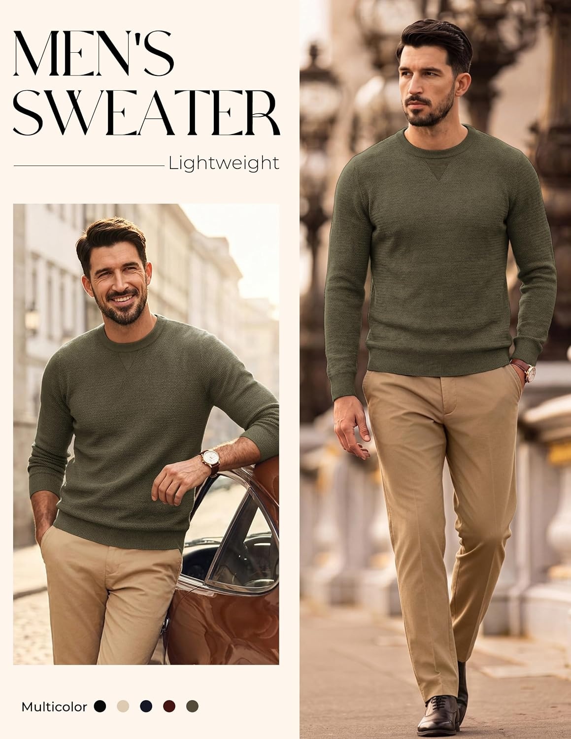 image:imagePJ PAUL JONES Mens Pullover Sweater Casual Crewneck Knit Sweaters Lightweight Long Sleeve Soft Knitted Textured Regular Fit Warm Stretchy Breathable Fall and Winter Business DaliyGreen