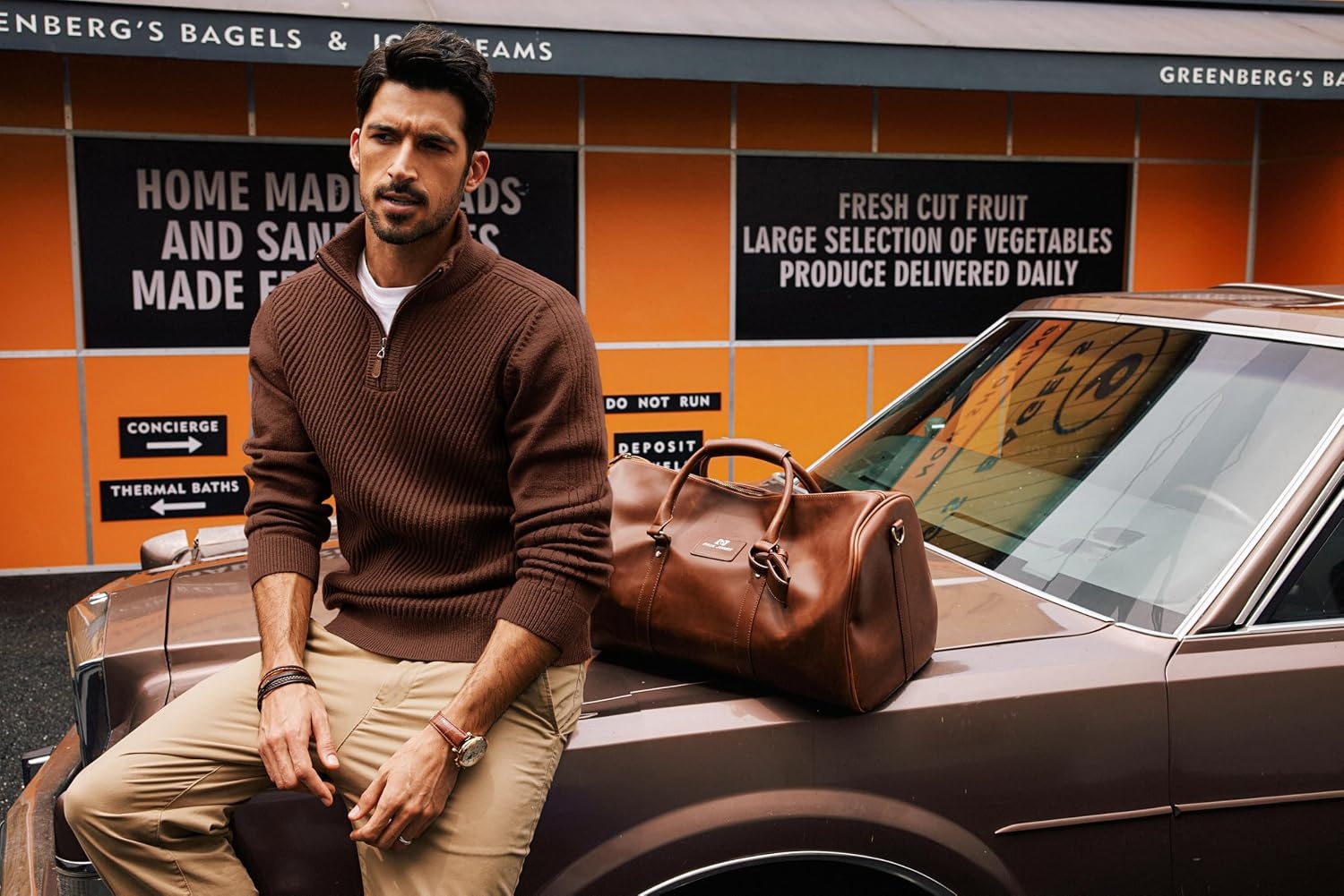 image:imagePJ PAUL JONES Mens Quarter Zip Pullover Sweaters Casual Slim Fit Knit Texture SweaterBrown