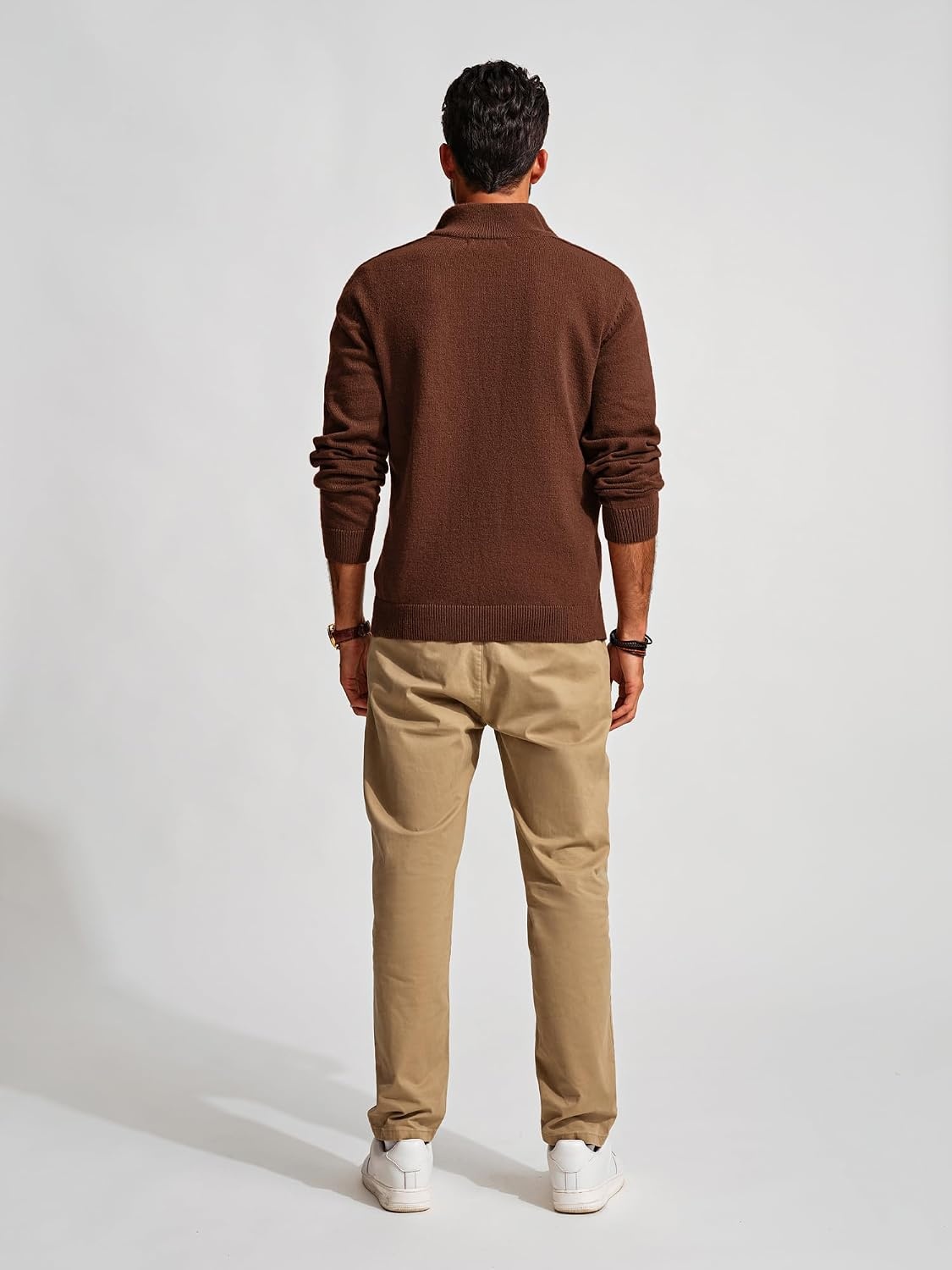 image:imagePJ PAUL JONES Mens Quarter Zip Pullover Sweaters Casual Slim Fit Knit Texture SweaterBrown