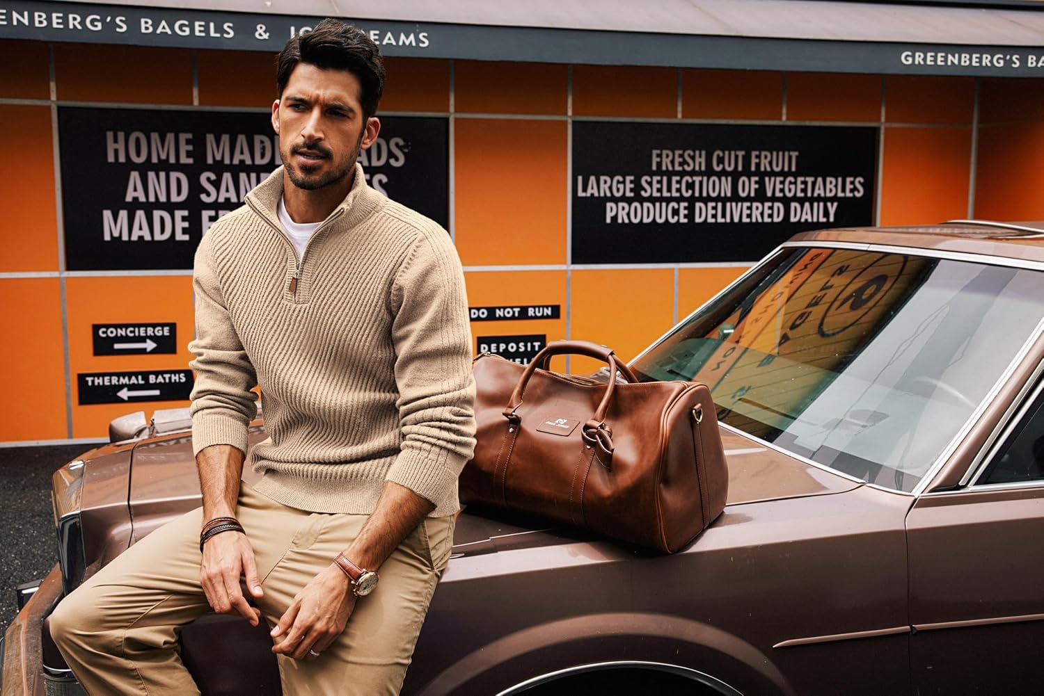 image:imagePJ PAUL JONES Mens Quarter Zip Pullover Sweaters Casual Slim Fit Knit Texture SweaterDark Apricot