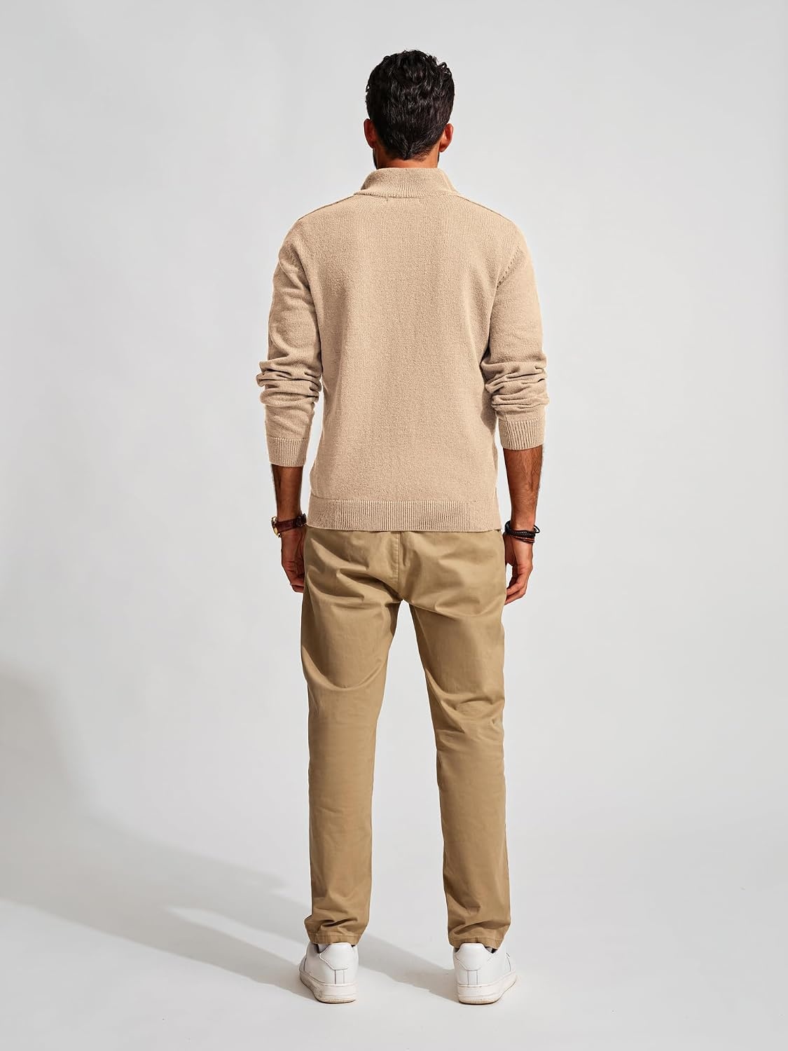 image:imagePJ PAUL JONES Mens Quarter Zip Pullover Sweaters Casual Slim Fit Knit Texture SweaterDark Apricot