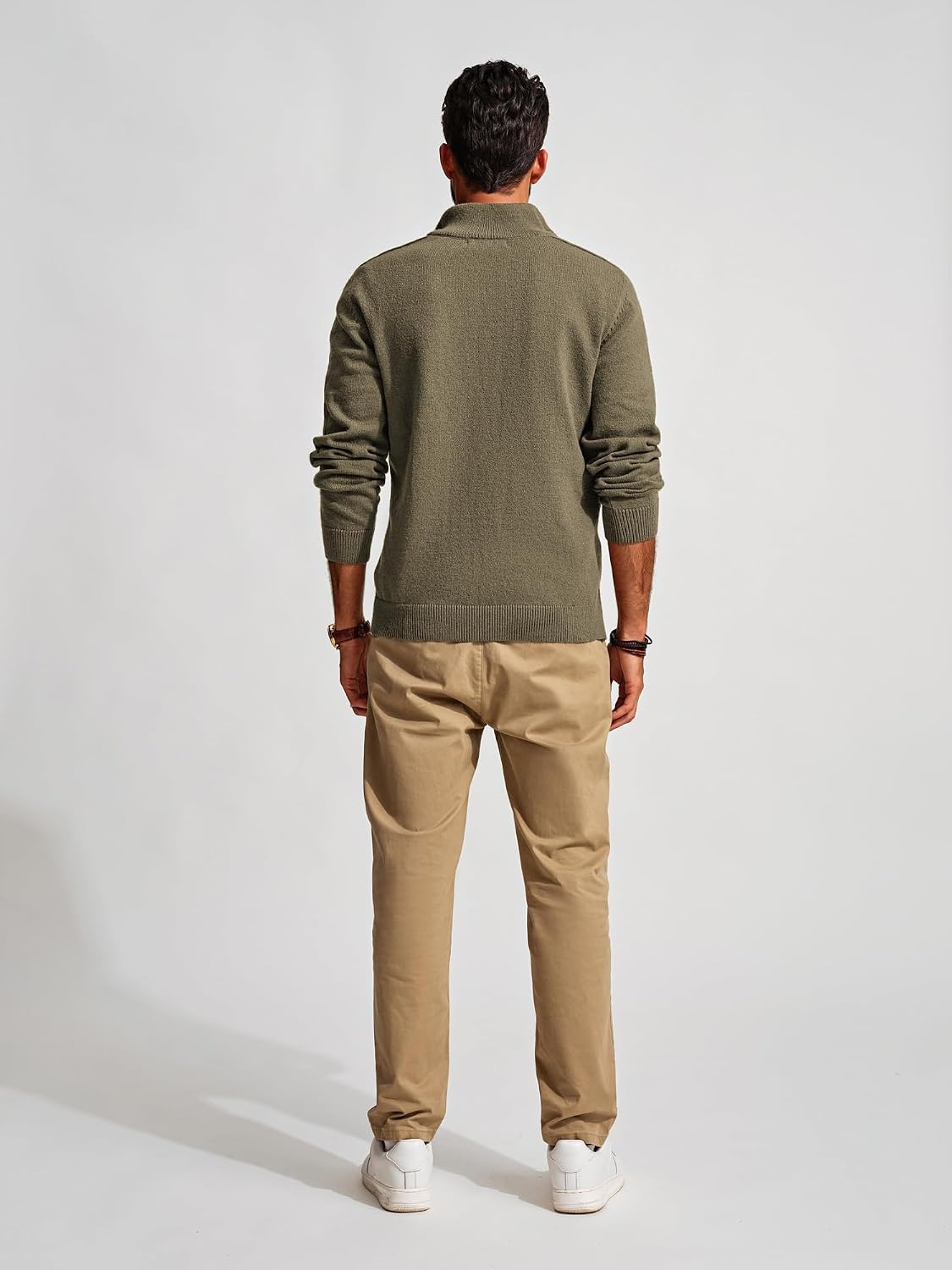 image:imagePJ PAUL JONES Mens Quarter Zip Pullover Sweaters Casual Slim Fit Knit Texture SweaterDark Khaki