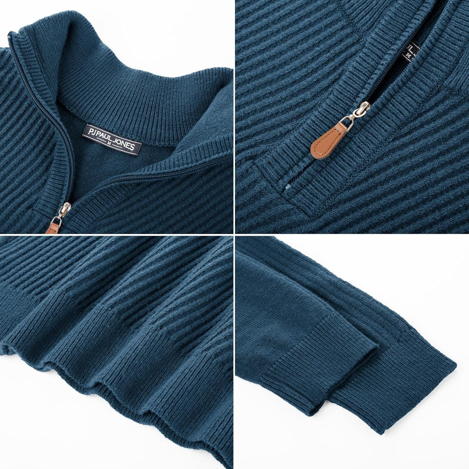 image:imagePJ PAUL JONES Mens Quarter Zip Pullover Sweaters Casual Slim Fit Knit Texture SweaterGray Blue