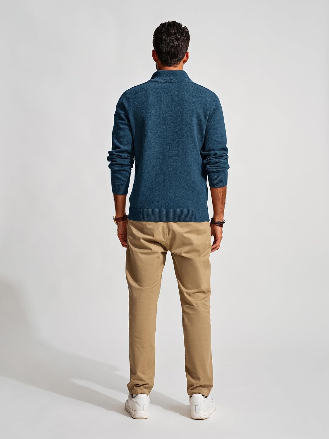 image:imagePJ PAUL JONES Mens Quarter Zip Pullover Sweaters Casual Slim Fit Knit Texture SweaterGray Blue