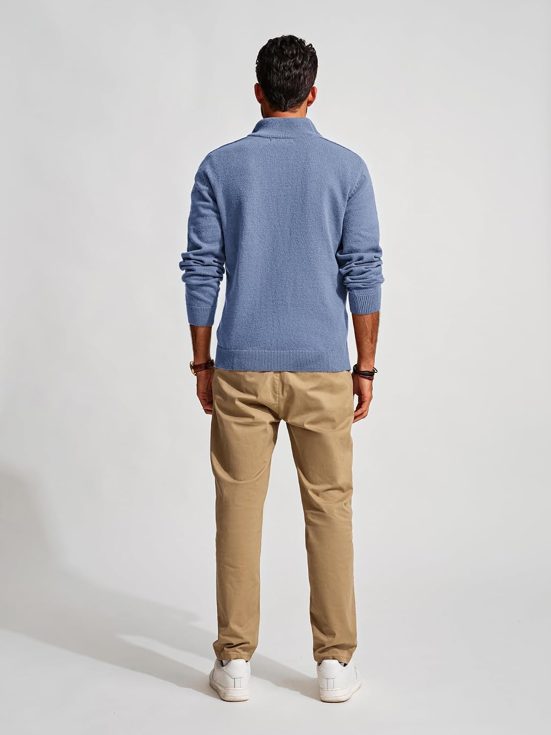 image:imagePJ PAUL JONES Mens Quarter Zip Pullover Sweaters Casual Slim Fit Knit Texture SweaterLight Blue