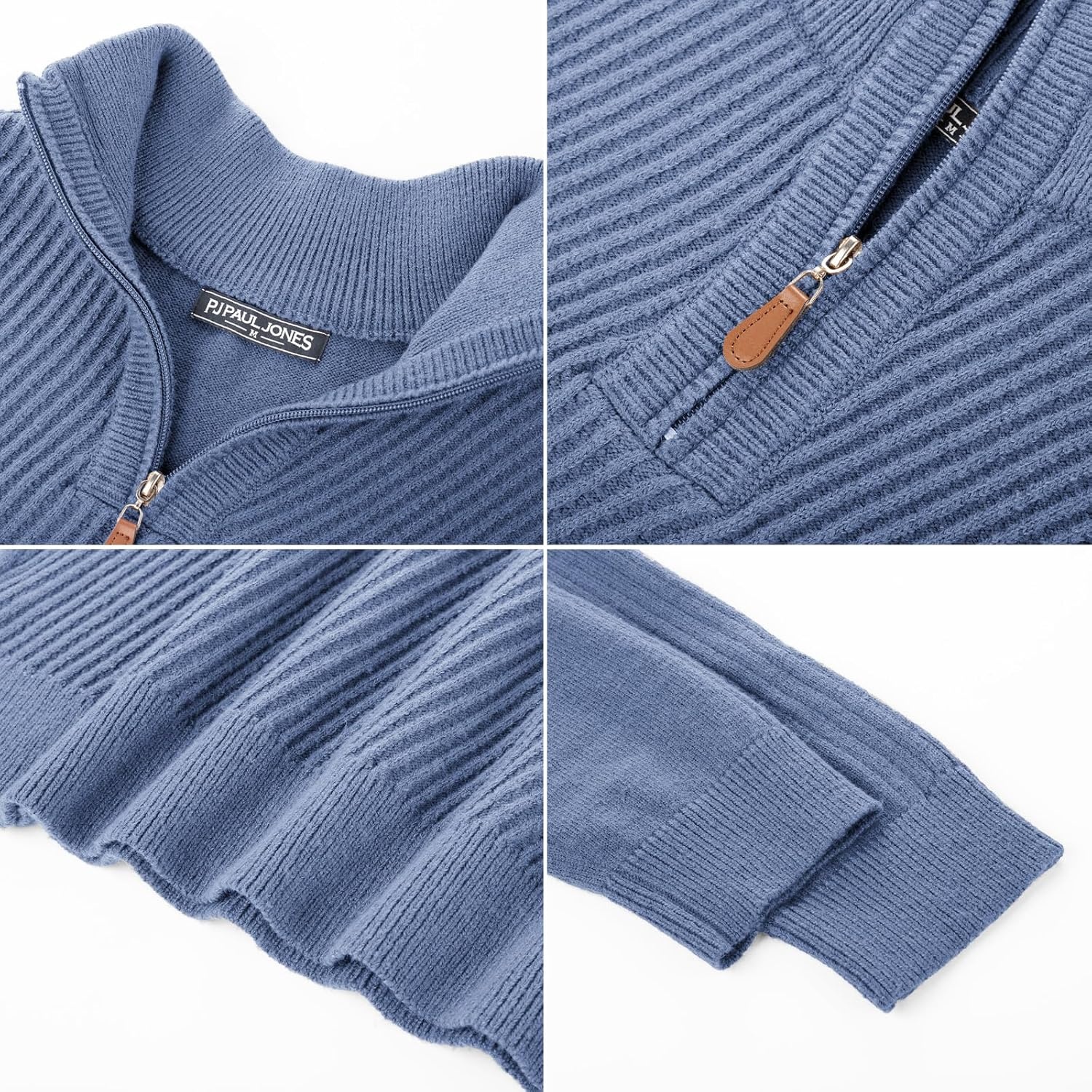 image:imagePJ PAUL JONES Mens Quarter Zip Pullover Sweaters Casual Slim Fit Knit Texture SweaterLight Blue