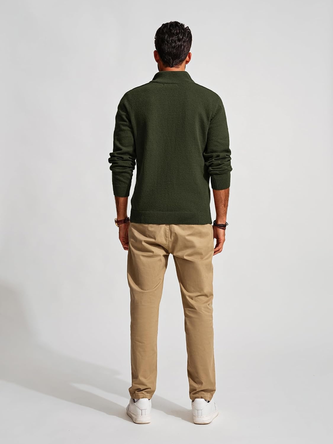 image:imagePJ PAUL JONES Mens Quarter Zip Pullover Sweaters Casual Slim Fit Knit Texture SweaterMilitary Green