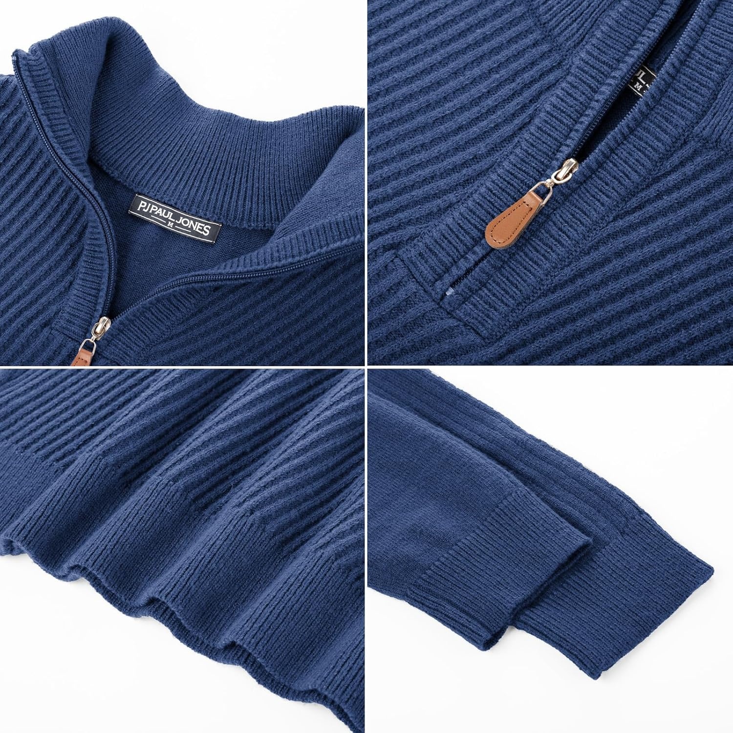 image:imagePJ PAUL JONES Mens Quarter Zip Pullover Sweaters Casual Slim Fit Knit Texture SweaterRoyal Blue