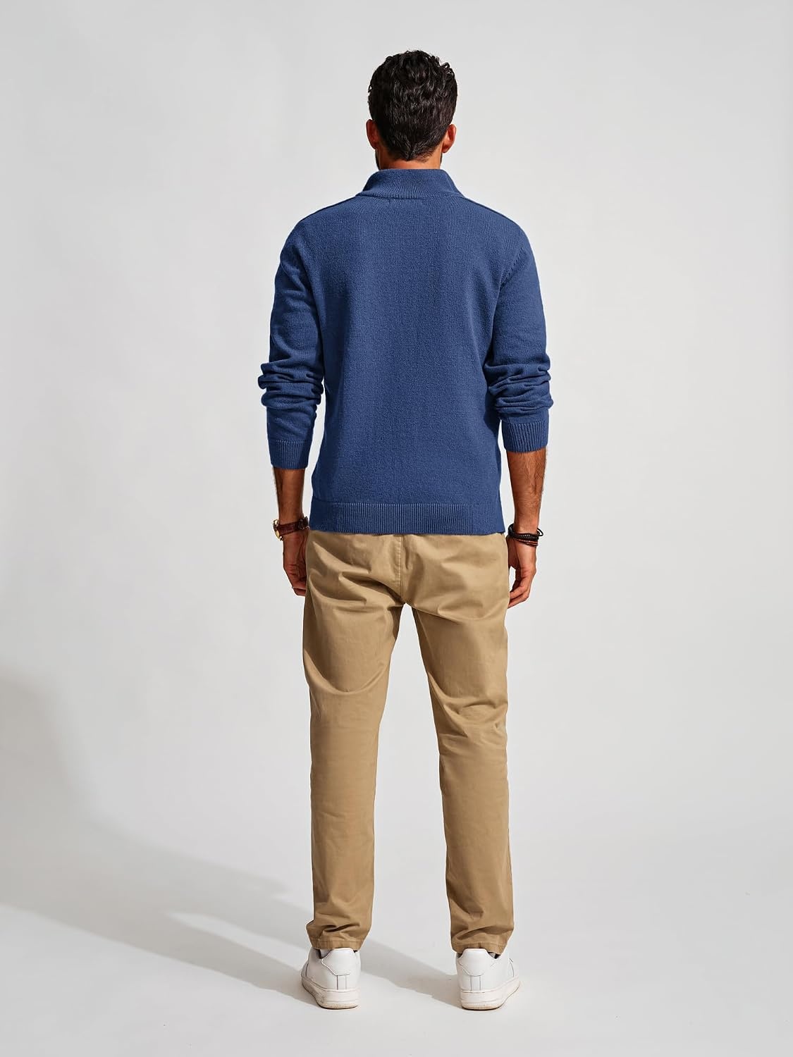image:imagePJ PAUL JONES Mens Quarter Zip Pullover Sweaters Casual Slim Fit Knit Texture SweaterRoyal Blue