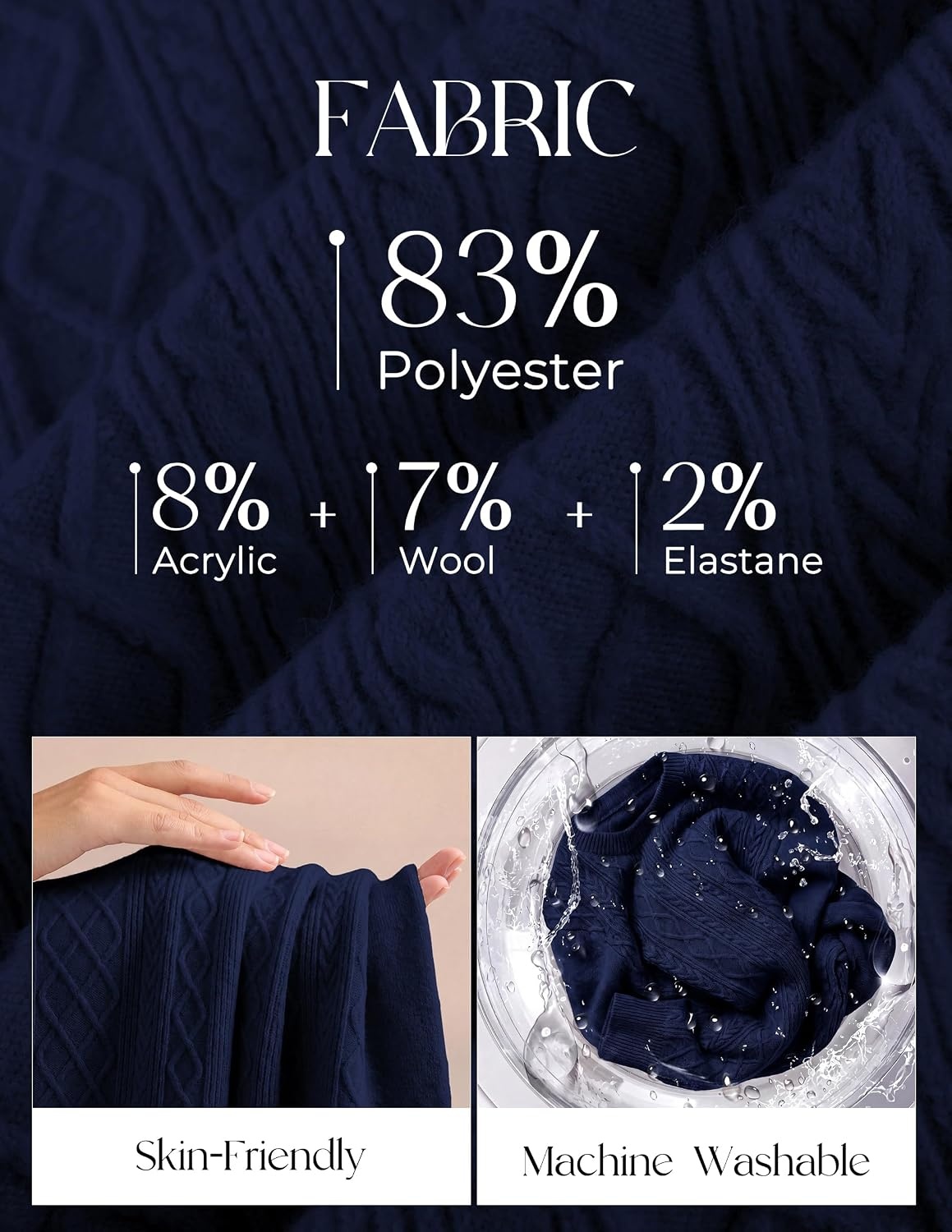 image:imagePJ PAUL JONES Mens Sweaters Cable Knit Pullover Sweaters Wool blend Long sleeve Crewneck Casual Textured Breathable material Regular fit Fall and winterNavy Blue