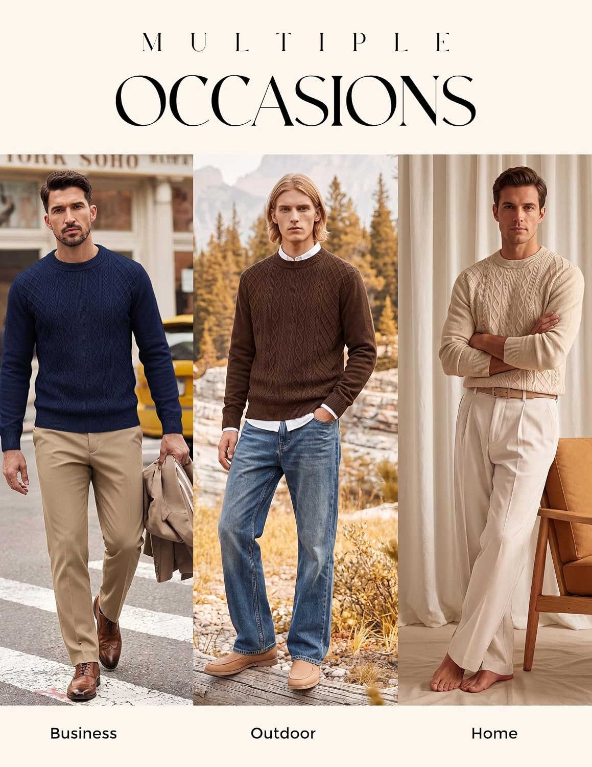 image:imagePJ PAUL JONES Mens Sweaters Cable Knit Pullover Sweaters Wool blend Long sleeve Crewneck Casual Textured Breathable material Regular fit Fall and winterNavy Blue