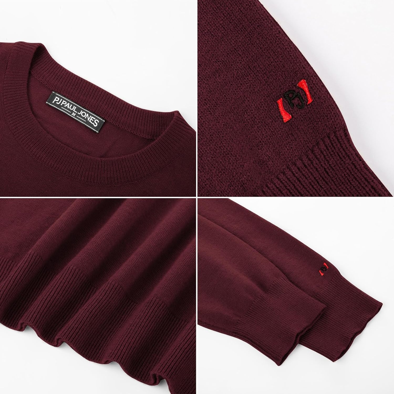 image:imagePJ PAUL JONES Mens Sweaters Crewneck Basic Lightweight Wool Blend Knitted Pullover Long Sleeve Shirts for MenBurgundy