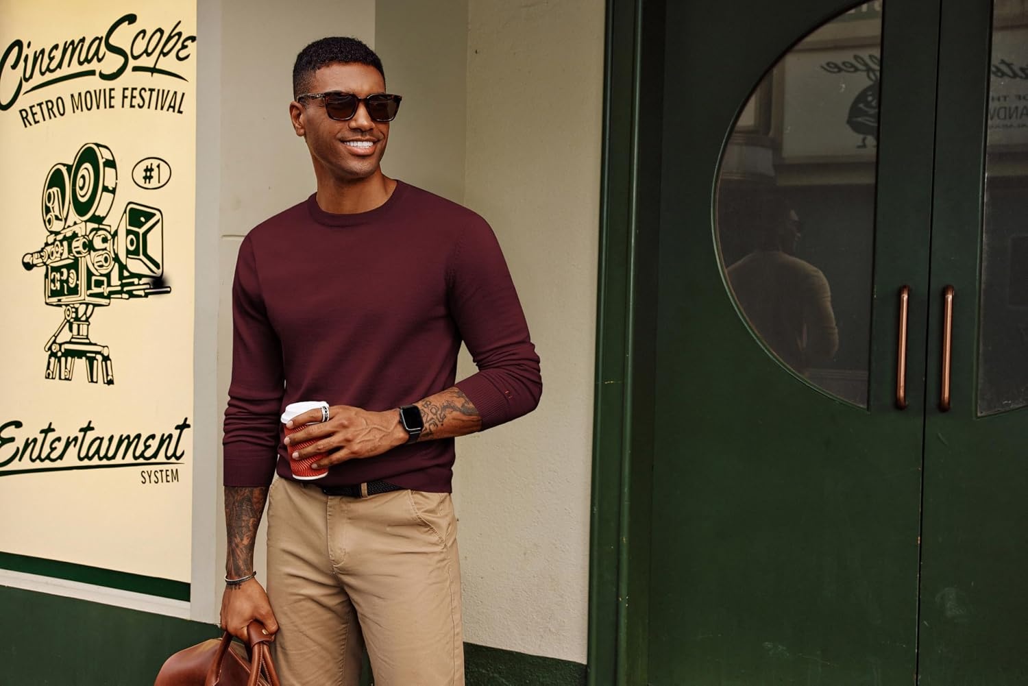 image:imagePJ PAUL JONES Mens Sweaters Crewneck Basic Lightweight Wool Blend Knitted Pullover Long Sleeve Shirts for MenBurgundy