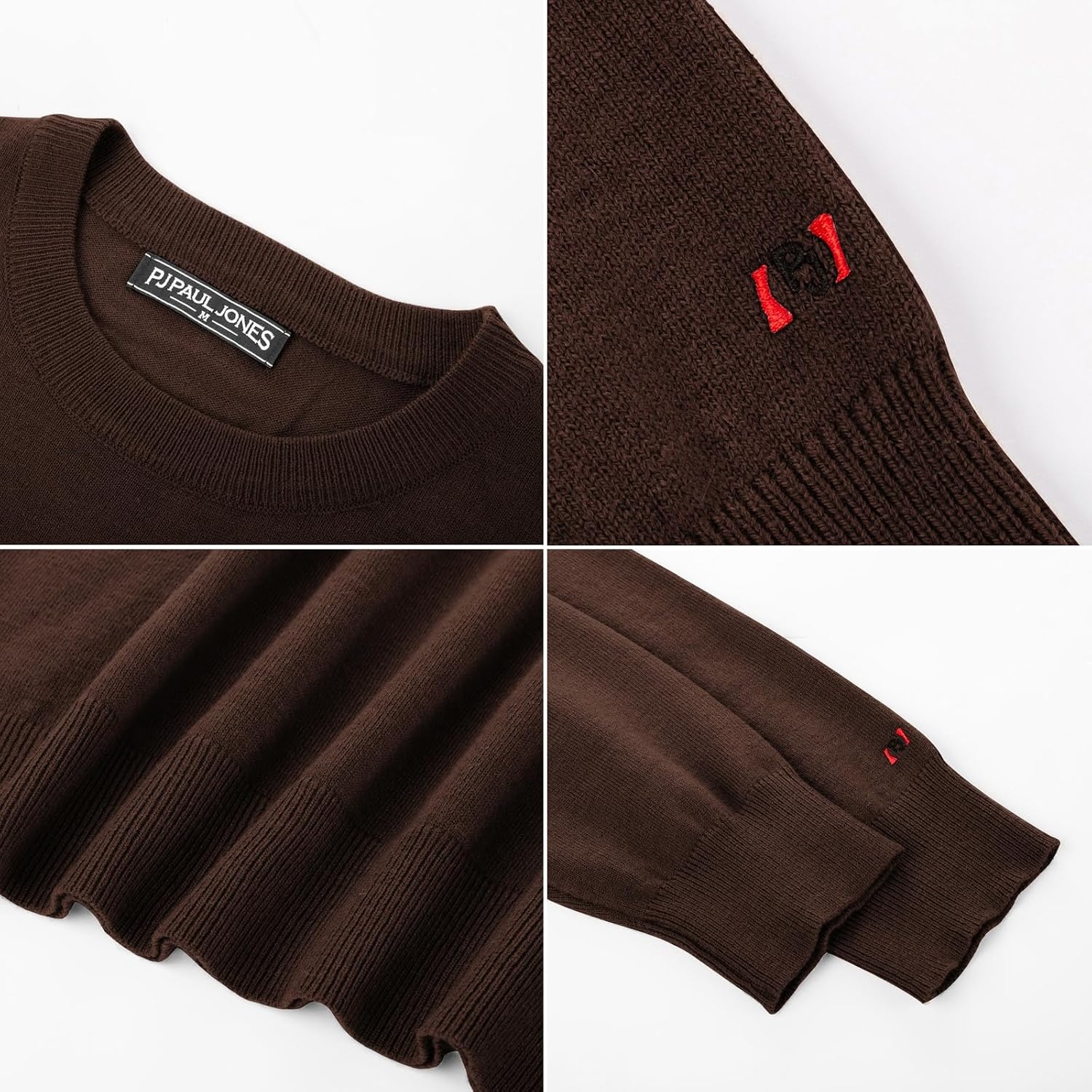image:imagePJ PAUL JONES Mens Sweaters Crewneck Basic Lightweight Wool Blend Knitted Pullover Long Sleeve Shirts for MenDark Brown