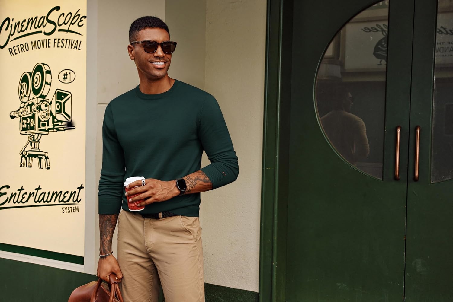 image:imagePJ PAUL JONES Mens Sweaters Crewneck Basic Lightweight Wool Blend Knitted Pullover Long Sleeve Shirts for MenForest Green