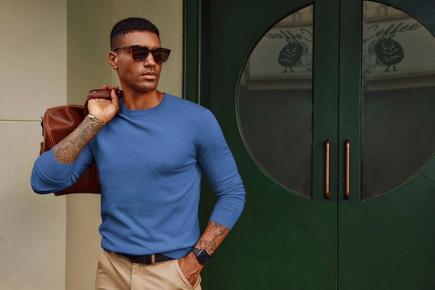 image:imagePJ PAUL JONES Mens Sweaters Crewneck Basic Lightweight Wool Blend Knitted Pullover Long Sleeve Shirts for MenPeacock Blue