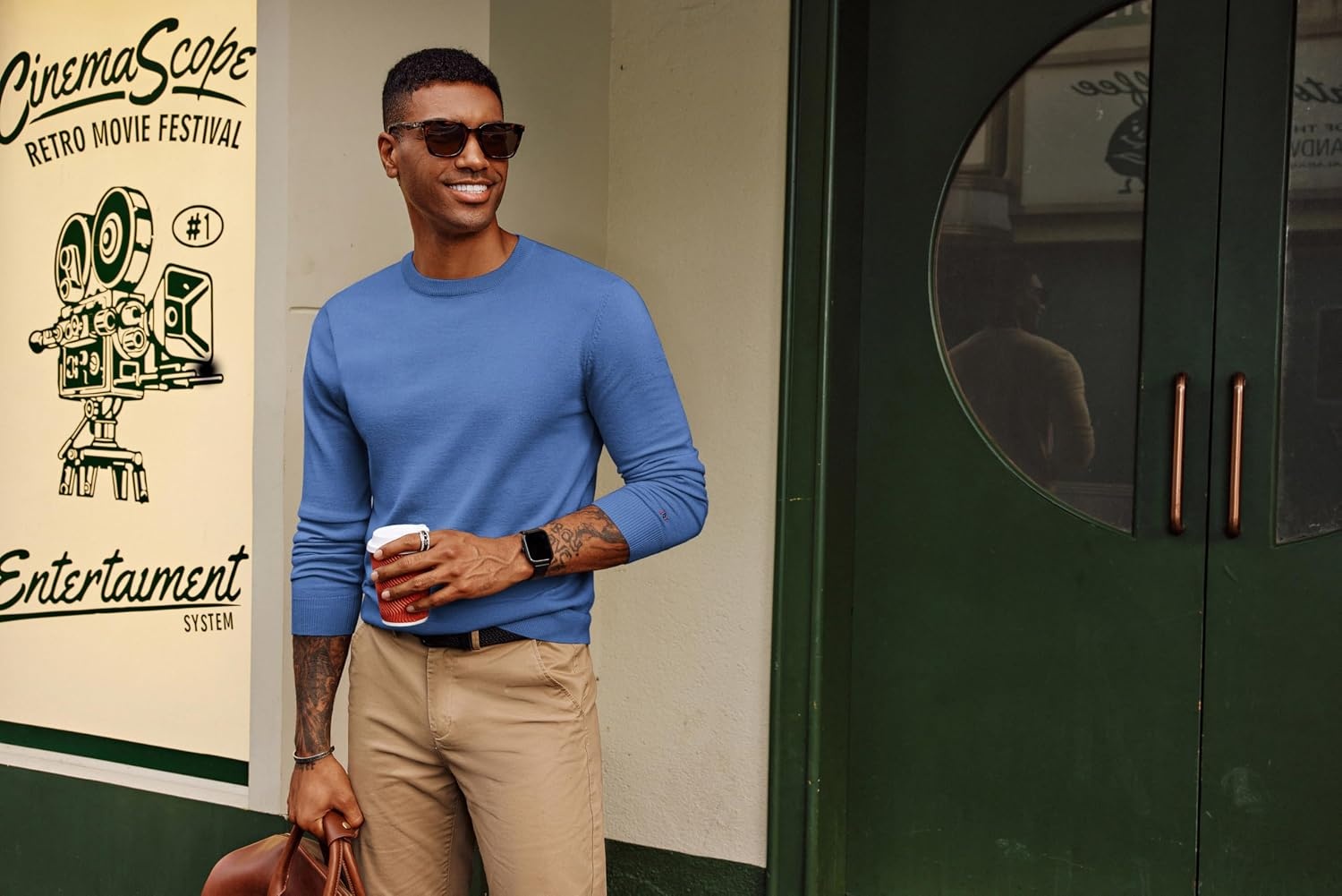 image:imagePJ PAUL JONES Mens Sweaters Crewneck Basic Lightweight Wool Blend Knitted Pullover Long Sleeve Shirts for MenPeacock Blue