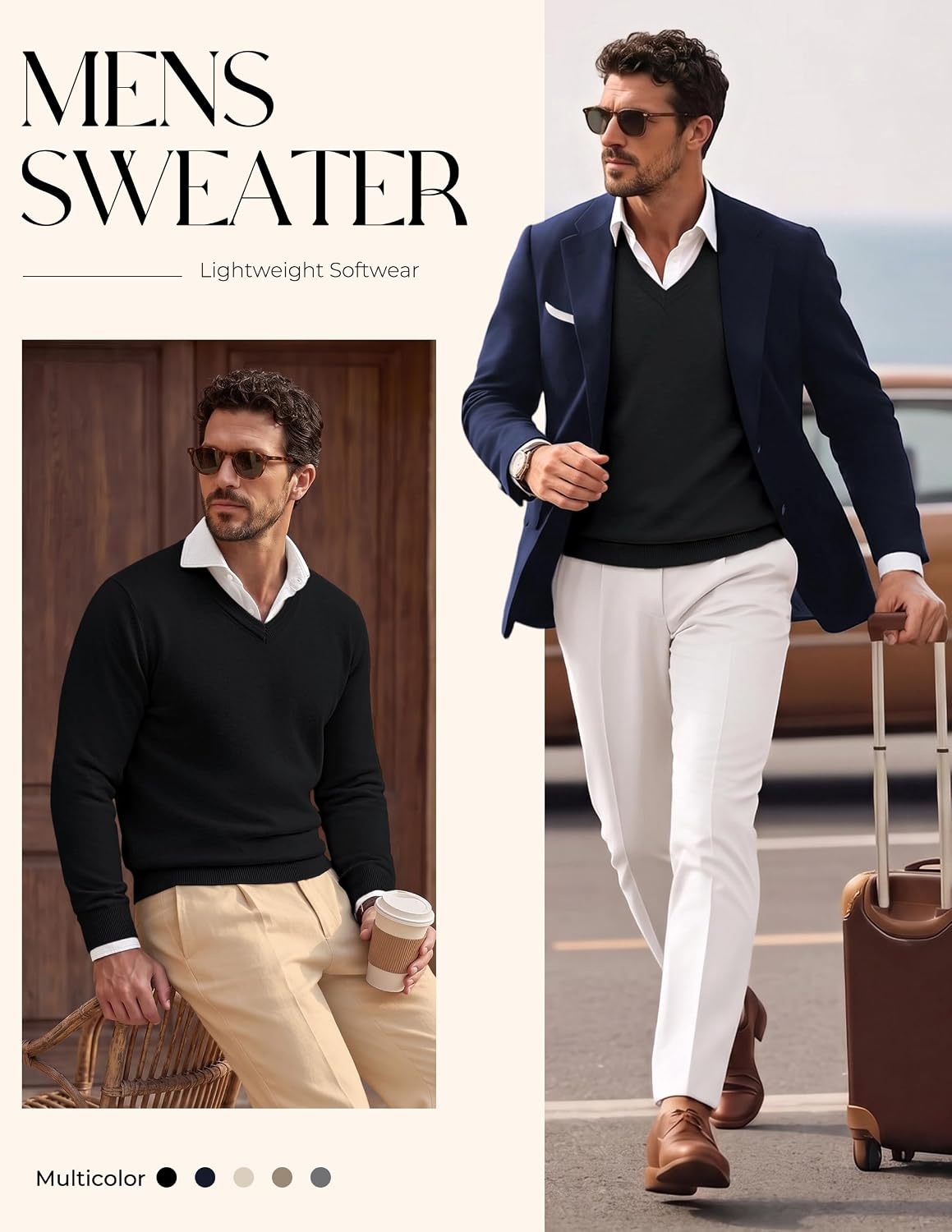image:imagePJ PAUL JONES Mens V Neck Sweater Wool Blend Knit Pullover Sweaters Casual VNeck Long Sleeve Warm Wool Blend Fitted Style Lightweight Soft Stretchy Knit Dress Business Casual Fall Winter LayeredBlack