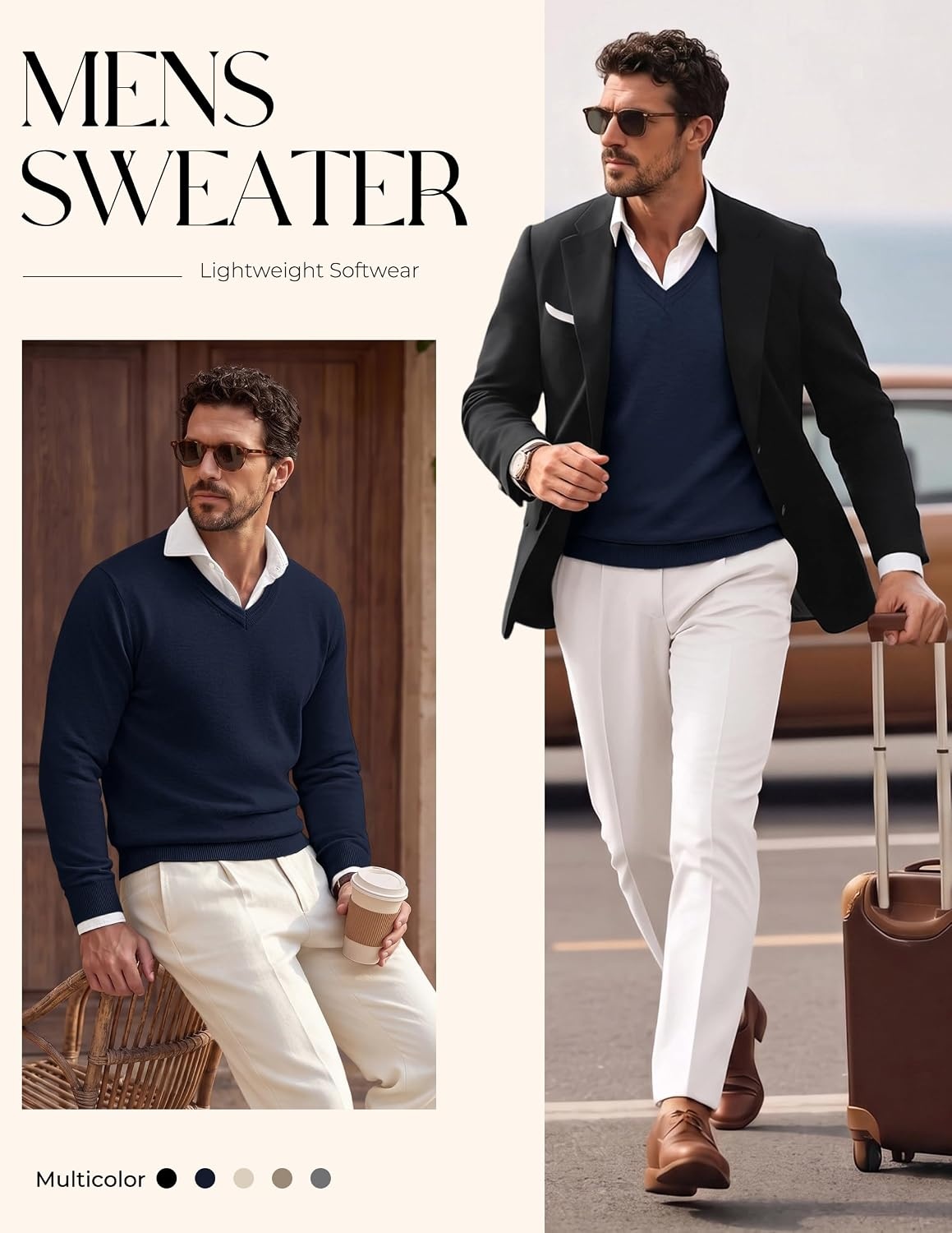 image:imagePJ PAUL JONES Mens V Neck Sweater Wool Blend Knit Pullover Sweaters Casual VNeck Long Sleeve Warm Wool Blend Fitted Style Lightweight Soft Stretchy Knit Dress Business Casual Fall Winter LayeredNavy Blue