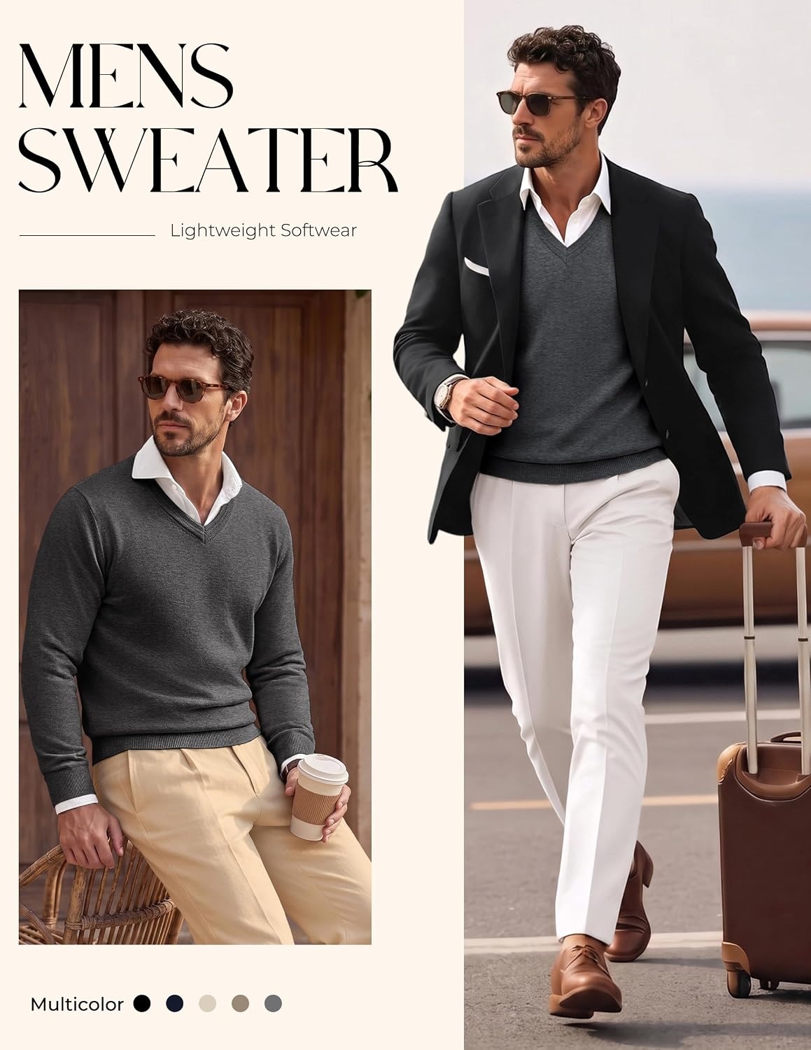 image:imagePJ PAUL JONES Mens V Neck Sweater Wool Blend Knit Pullover Sweaters Casual VNeck Long Sleeve Warm Wool Blend Fitted Style Lightweight Soft Stretchy Knit Dress Business Casual Fall Winter LayeredDark Gray