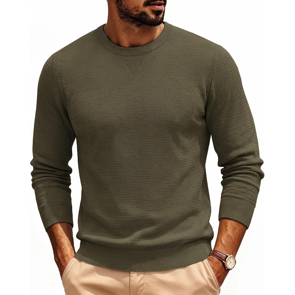 image:imagePJ PAUL JONES Mens Pullover Sweater Casual Crewneck Knit Sweaters  Lightweight Long Sleeve Soft Knitted Textured Regular Fit Warm Stretchy Breathable Fall and Winter Business DaliyGreen