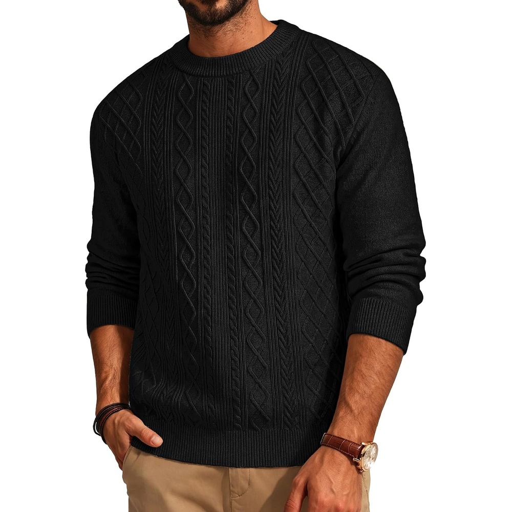 image:imagePJ PAUL JONES Mens Sweaters Cable Knit Pullover Sweaters  Wool blend Long sleeve Crewneck Casual Textured Breathable material Regular fit Fall and winterBlack