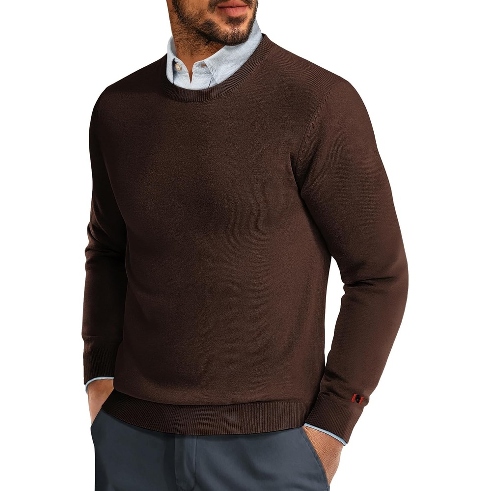 image:imagePJ PAUL JONES Mens Sweaters Crewneck Basic Lightweight Wool Blend Knitted Pullover Long Sleeve Shirts for MenDark Brown