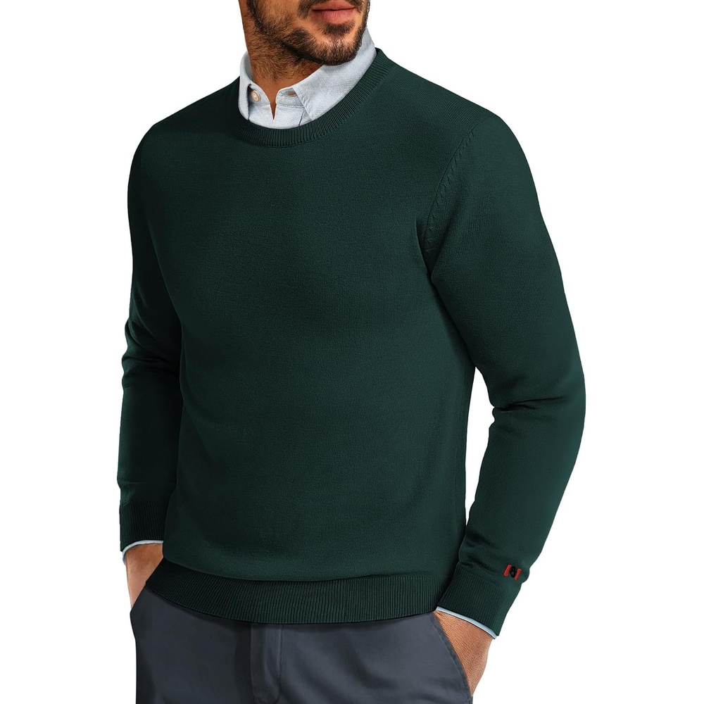 image:imagePJ PAUL JONES Mens Sweaters Crewneck Basic Lightweight Wool Blend Knitted Pullover Long Sleeve Shirts for MenForest Green