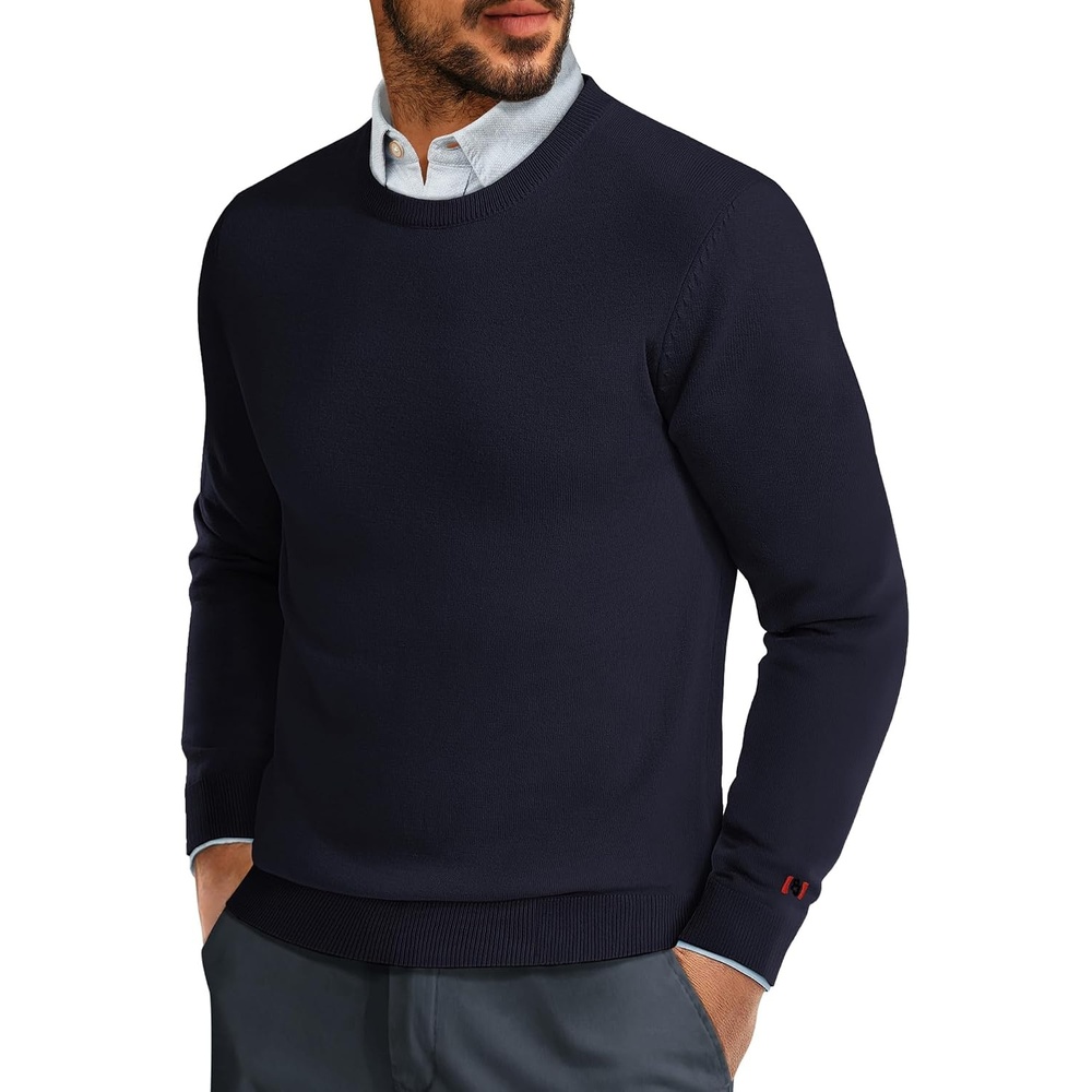 image:imagePJ PAUL JONES Mens Sweaters Crewneck Basic Lightweight Wool Blend Knitted Pullover Long Sleeve Shirts for MenNavy Blue