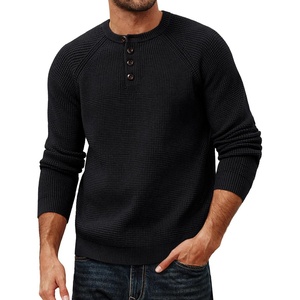 PJ Jones Mens Sweaters Casual Waffle Pullover Sweater Button Crewneck Textured Knit Henley Sweaters(Black)
