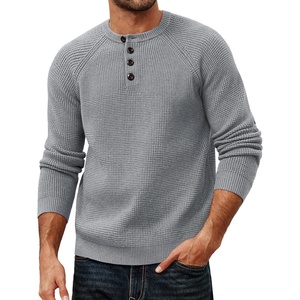 PJ Jones Mens Sweaters Casual Waffle Pullover Sweater Button Crewneck Textured Knit Henley Sweaters(Light Grey)