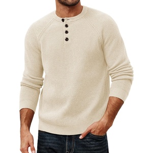 PJ Jones Mens Sweaters Casual Waffle Pullover Sweater Button Crewneck Textured Knit Henley Sweaters(White)