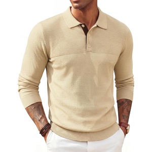 PJ PAUL JONES Mens Knit Polo Shirt Lightweight Textured Sweater | Polo Sweaters, Long Sleeve, Collared, Regular Fit, Fall and Winter, Suit for Daily Casual, Business, Work, Golf(Apricot)