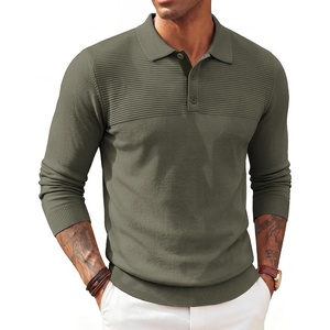 PJ PAUL JONES Mens Knit Polo Shirt Lightweight Textured Sweater | Polo Sweaters, Long Sleeve, Collared, Regular Fit, Fall and Winter, Suit for Daily Casual, Business, Work, Golf(Olive)