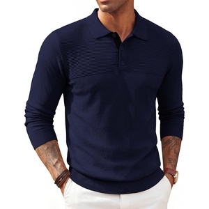 PJ PAUL JONES Mens Knit Polo Shirt Lightweight Textured Sweater | Polo Sweaters, Long Sleeve, Collared, Regular Fit, Fall and Winter, Suit for Daily Casual, Business, Work, Golf(Navy Blue)