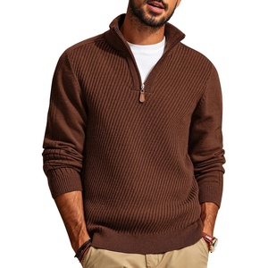 PJ PAUL JONES Mens Quarter Zip Pullover Sweaters Casual Slim Fit Knit Texture Sweater(Brown)