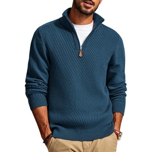 PJ PAUL JONES Mens Quarter Zip Pullover Sweaters Casual Slim Fit Knit Texture Sweater(Gray Blue)