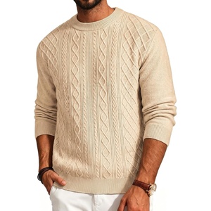 PJ PAUL JONES Mens Sweaters Cable Knit Pullover Sweaters | Wool blend, Long sleeve, Crewneck, Casual, Textured, Breathable material, Regular fit, Fall and winter(Apricot)