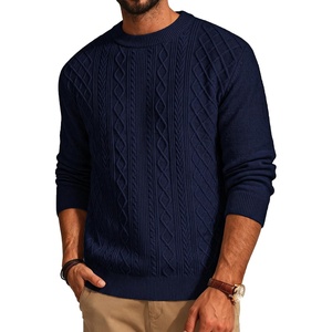 PJ PAUL JONES Mens Sweaters Cable Knit Pullover Sweaters | Wool blend, Long sleeve, Crewneck, Casual, Textured, Breathable material, Regular fit, Fall and winter(Navy Blue)