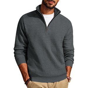 PJ PAUL JONES Sweaters for Men Quarter Zip Knit Pullover Sweater | Textured, Raglan Long Sleeve, Casual, Mock Neck, Ribbed Cuffs and Hem, Solid Color, Slim Fit, Soft, Fall, Winter, Business(Dark Grey)