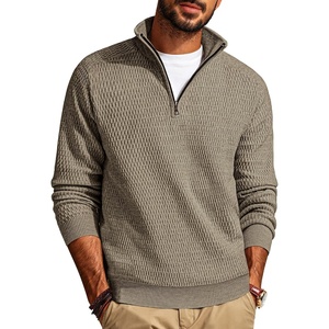 PJ PAUL JONES Sweaters for Men Quarter Zip Knit Pullover Sweater | Textured, Raglan Long Sleeve, Casual, Mock Neck, Ribbed Cuffs and Hem, Solid Color, Slim Fit, Soft, Fall, Winter, Business(Khaki)