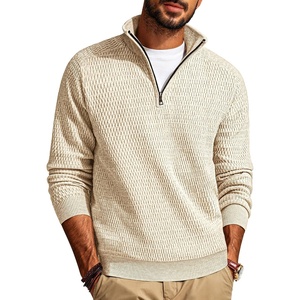 PJ PAUL JONES Sweaters for Men Quarter Zip Knit Pullover Sweater | Textured, Raglan Long Sleeve, Casual, Mock Neck, Ribbed Cuffs and Hem, Solid Color, Slim Fit, Soft, Fall, Winter, Business(Beige)