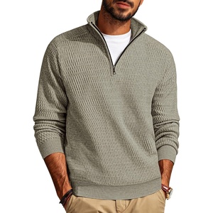 PJ PAUL JONES Sweaters for Men Quarter Zip Knit Pullover Sweater | Textured, Raglan Long Sleeve, Casual, Mock Neck, Ribbed Cuffs and Hem, Solid Color, Slim Fit, Soft, Fall, Winter, Business(Khaki Green)
