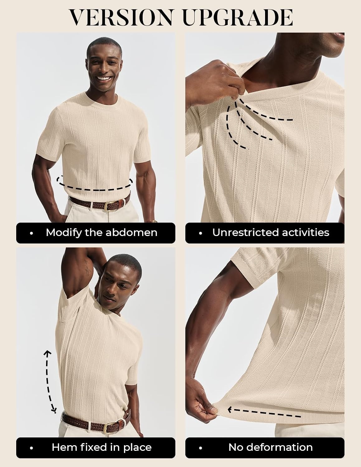 image:imagePJ PAUL JONES Mens TShirts Casual Short Sleeve Crewneck Knit Tee ShirtsApricotribbed