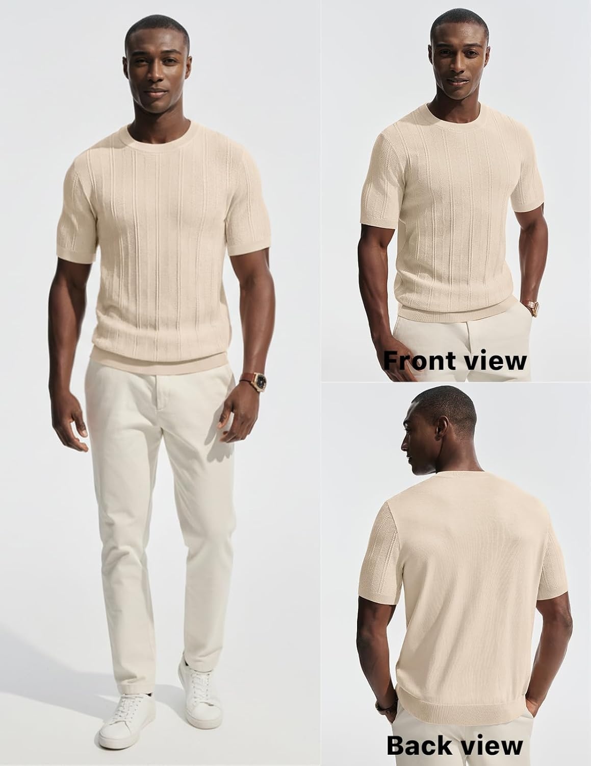 image:imagePJ PAUL JONES Mens TShirts Casual Short Sleeve Crewneck Knit Tee ShirtsApricotribbed
