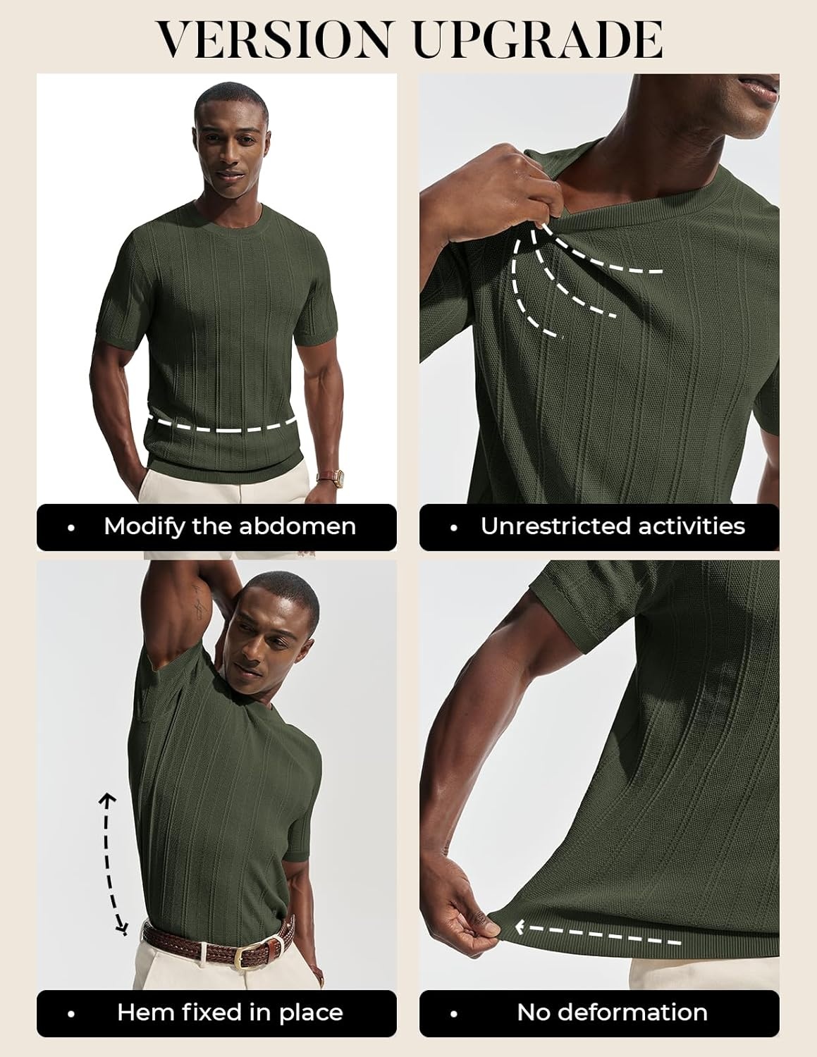 image:imagePJ PAUL JONES Mens TShirts Casual Short Sleeve Crewneck Knit Tee ShirtsArmy Greenribbed