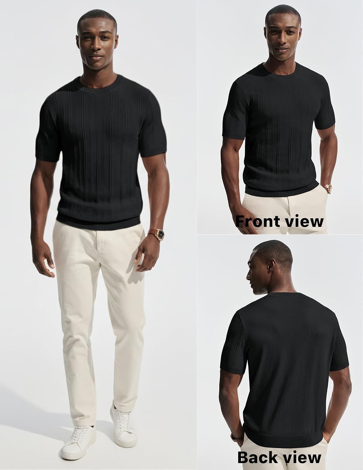image:imagePJ PAUL JONES Mens TShirts Casual Short Sleeve Crewneck Knit Tee ShirtsBlackribbed